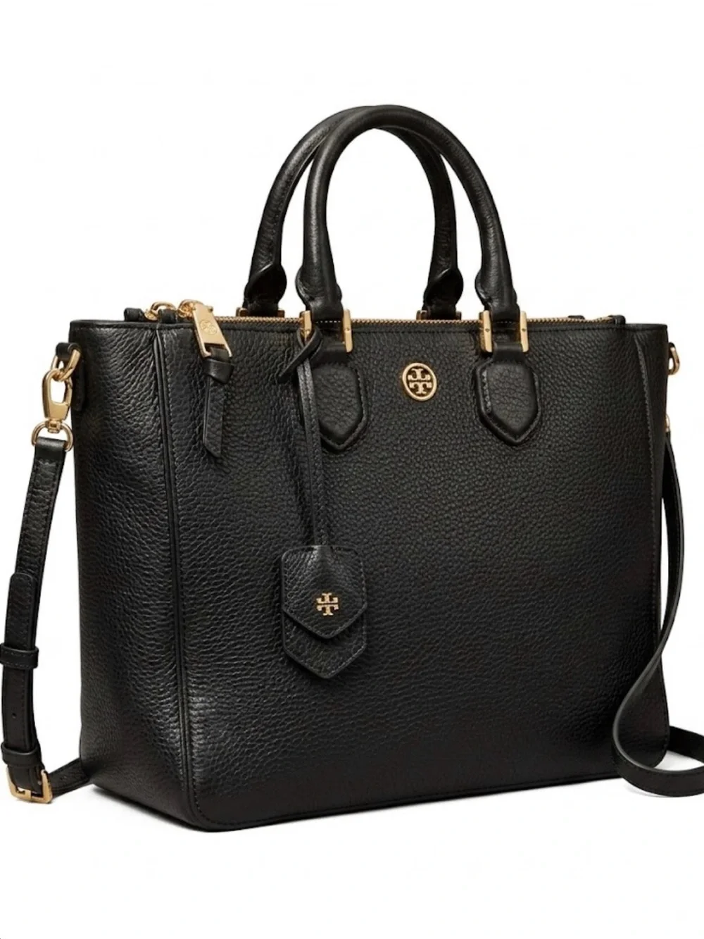 Tory Burch Britten Black Leather Triple Compartment Satchel Crossbody